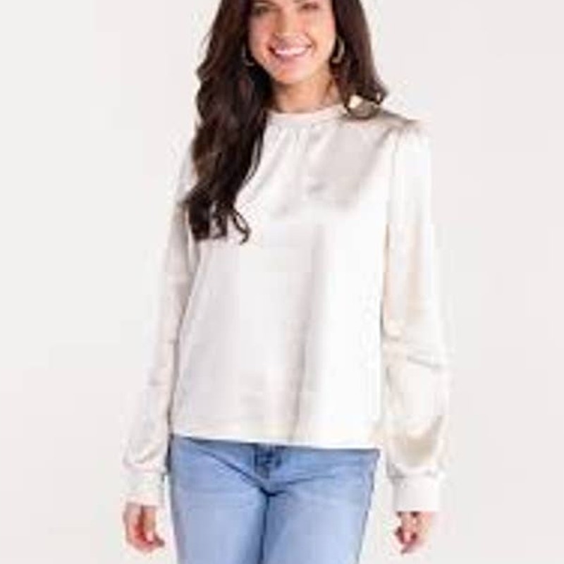 S'edge Silky Britt Top Silver Grey Frost L Nwt Luxe Satin Minimalist